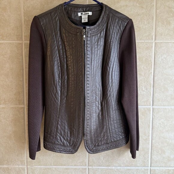 Vtg Nygard Collection Womens Leather & Knit Jacket Brown Textured Zip Med 10/12 - Picture 5 of 10